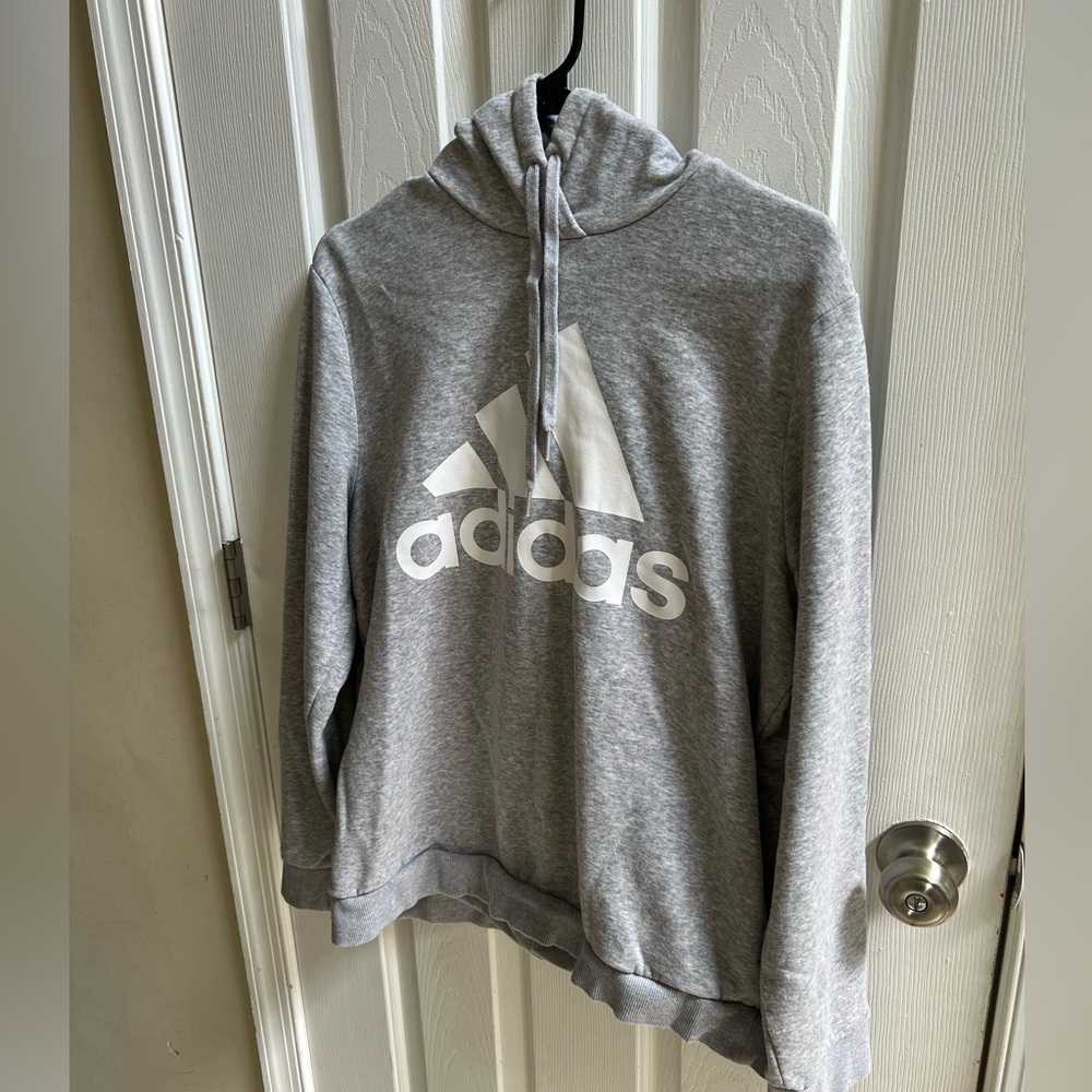 Adidas Heather Gray Logo Hoodie With Pockets